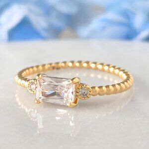 Dainty Emerald Cut ring, 925 Sterling Silver with 10k gold finish